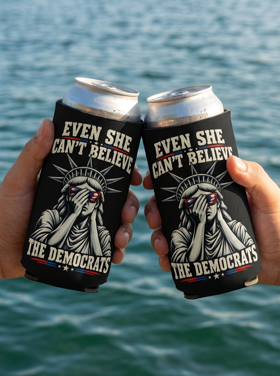 Beer Cooler "Even She Can't Believe The Democrats" Can Koozie