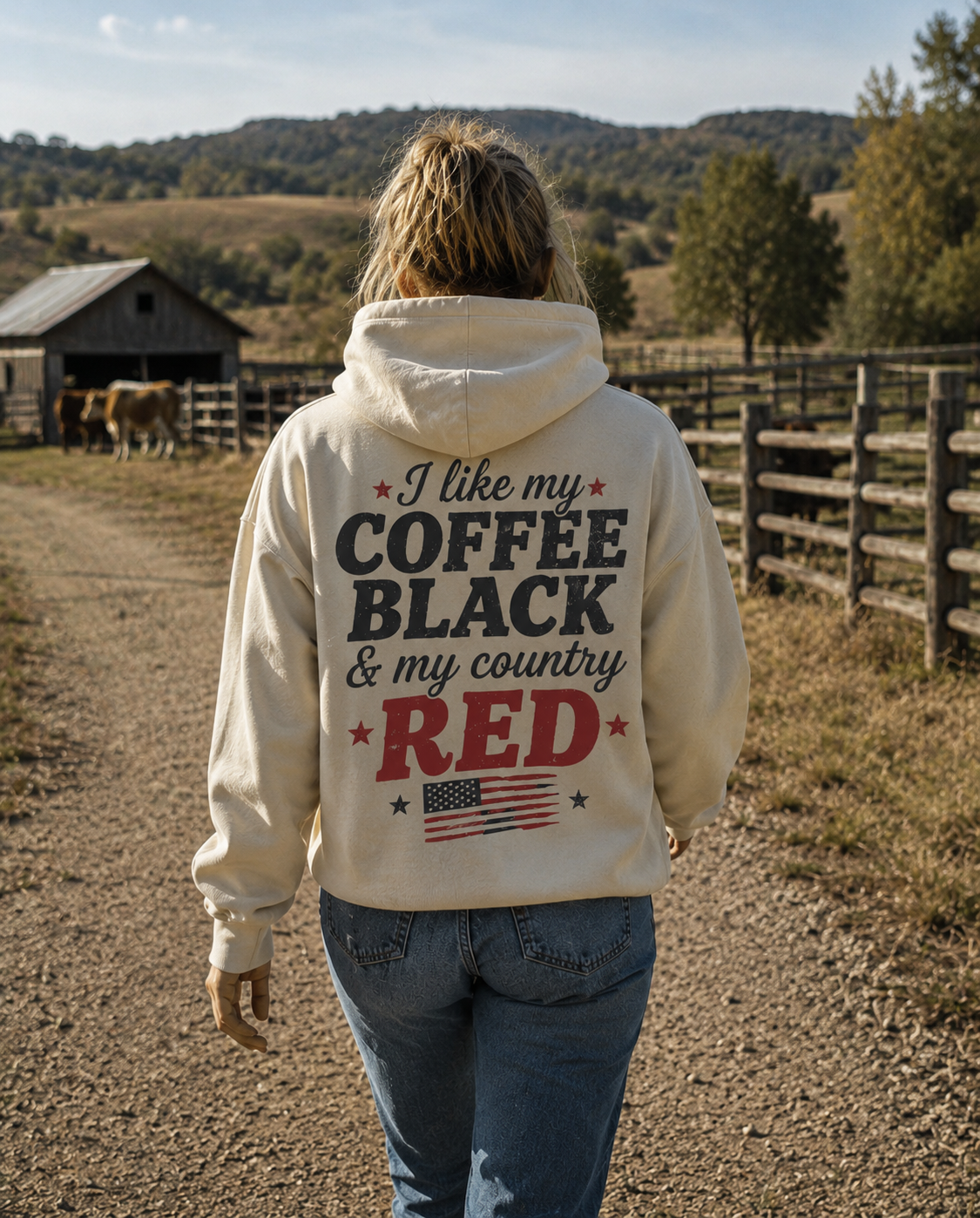 "I Like My Coffee Black & My Country Red" Patriotic Pullover