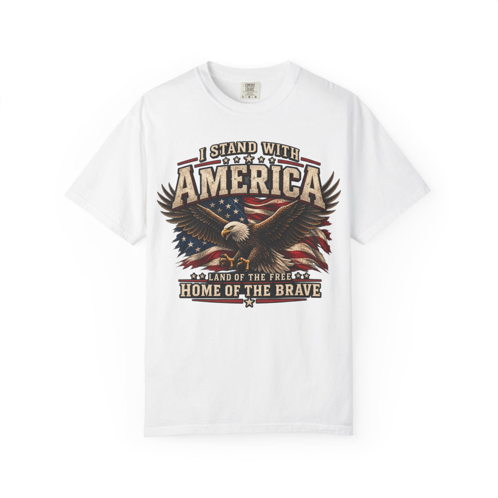 I Stand With America T-Shirt — Bald Eagle & Flag Patriotic Tee