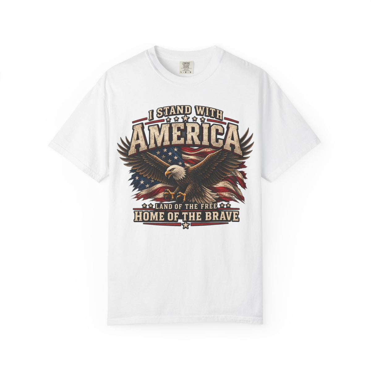 I Stand With America T-Shirt — Bald Eagle & Flag Patriotic Tee
